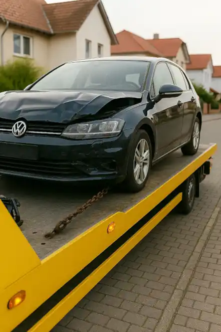 Ein defektes Fahrzeug wird für den Autoankauf in Bad Homburg abgeschleppt.